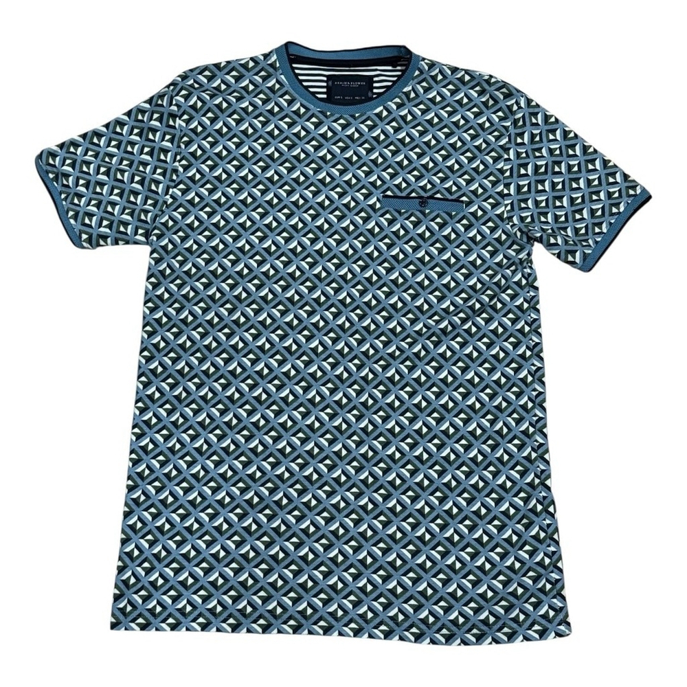 Denim & Flower Ricky Singh Shirt Mens Small Geometric Print Pocket Tee